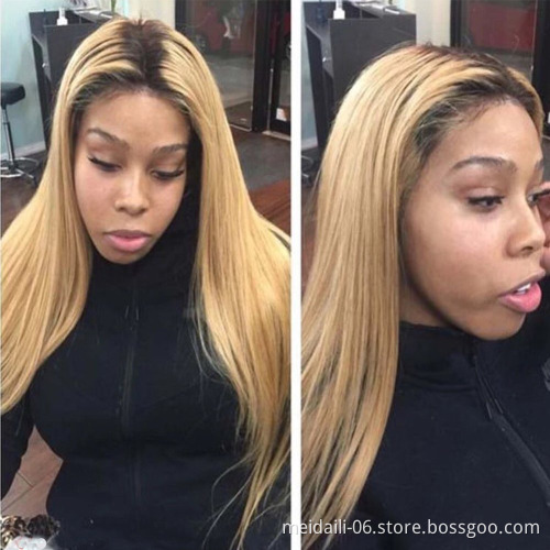 Aligned Hair Brazilian Quantity Silky Straight Style Color 1B 27 ombre Wigs, Lace Front Straight Wigs